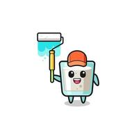 the milk painter mascot with a paint roller vector