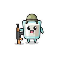 cute milk mascot as a soldier vector