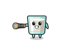 milk mascot holding flashlight vector