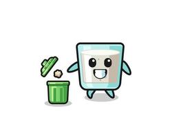 illustration of the milk throwing garbage in the trash can vector