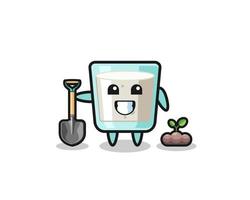 cute milk cartoon is planting a tree seed vector