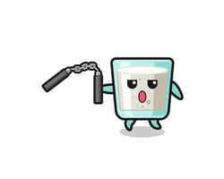 cartoon of milk using nunchaku vector