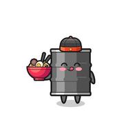 tambor de aceite como mascota del chef chino sosteniendo un tazón de fideos vector