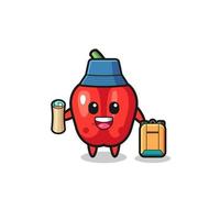 red bell pepper mascot character as hiker vector