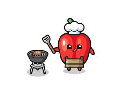 red bell pepper barbeque chef with a grill vector