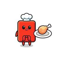 red card fried chicken chef cartoon character vector