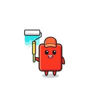 the red card painter mascot with a paint roller vector