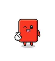 personaje de tarjeta roja haciendo corazón de dedo coreano vector