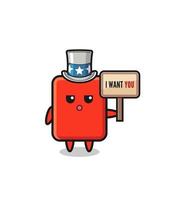 red card cartoon as uncle Sam holding the banner I want you vector