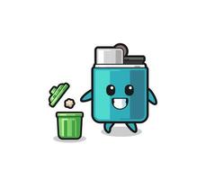 illustration of the lighter throwing garbage in the trash can vector