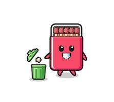 illustration of the matches box throwing garbage in the trash can vector