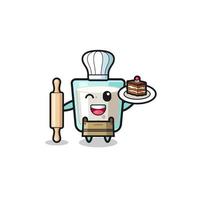 milk as pastry chef mascot hold rolling pin vector