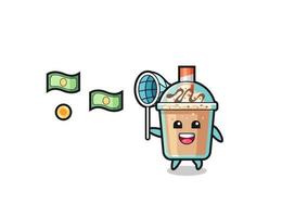 illustration of the milkshake catching flying money vector