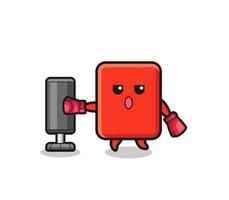 red card boxer cartoon doing training with punching bag vector