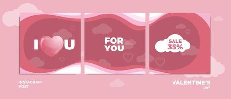 valentines design with square size as instagram post with valentines greetings and discounts. vector