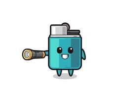 lighter mascot holding flashlight vector