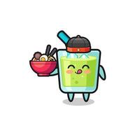 melon juice as Chinese chef mascot holding a noodle bowl vector