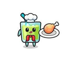jugo de melón pollo frito chef personaje de dibujos animados vector