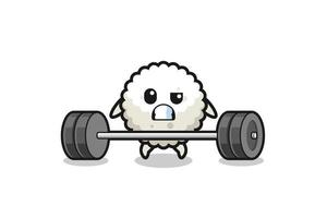 cartoon of rice ball lifting a barbell vector