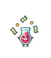 illustration of the laboratory beaker catching money falling from the sky vector