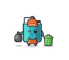 the mascot of cute lighter as garbage collector vector