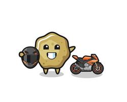 cute loose stools cartoon as a motorcycle racer vector