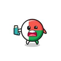 madagascar flag mascot having asthma while holding the inhaler vector