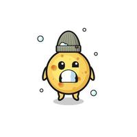 cute cartoon round cheese with shivering expression vector