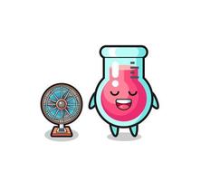 cute laboratory beaker is standing in front of the fan vector