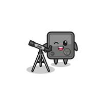 safe box astronomer mascot with a modern telescope vector