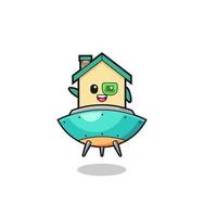 house cartoon riding a future spaceship vector