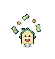 illustration of the house catching money falling from the sky vector