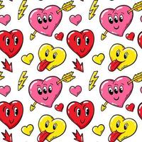 Love seamless pattern with comics cartoon characters. Valentines Day design. Vector illustration