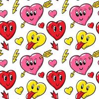 Love seamless pattern with comics cartoon characters. Valentines Day design. Vector illustration