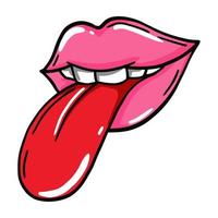 Woman lips showing a tongue in comic style. Vector illustration. Valentines Day design element