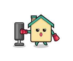 house boxer cartoon doing training with punching bag vector