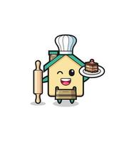 house as pastry chef mascot hold rolling pin vector