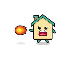 cute house mascot is shooting fire power vector