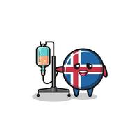 cute iceland flag character standing with infusion pole vector