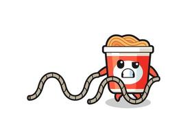 illustration of instant noodle doing battle rope workout vector