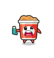instant noodle mascot having asthma while holding the inhaler vector