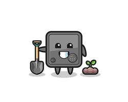 cute safe box cartoon is planting a tree seed vector