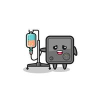 cute safe box character standing with infusion pole vector