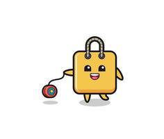 cartoon of cute shopping bag playing a yoyo vector
