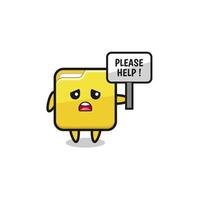 cute folder hold the please help banner vector