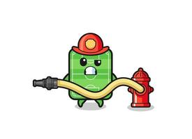 football field cartoon as firefighter mascot with water hose vector