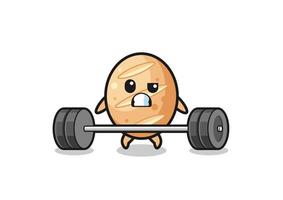 cartoon of french bread lifting a barbell vector