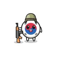 linda mascota de la bandera de corea del sur como soldado vector