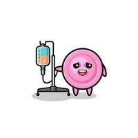 cute clothing button character standing with infusion pole vector