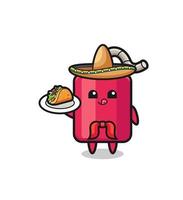 mascota del chef mexicano dinamita sosteniendo un taco vector